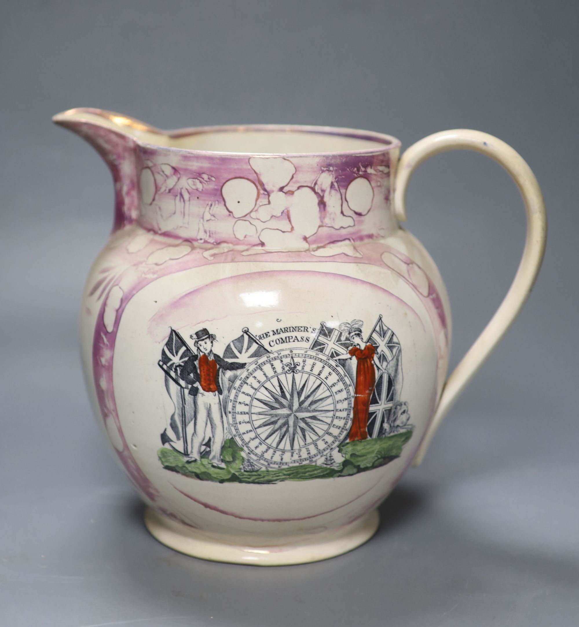 A Sunderland lustre jug The Mariners Compass, height 23.5cm